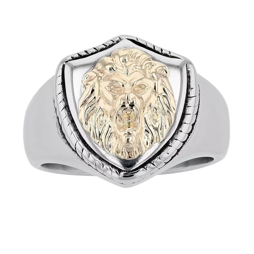 Men's Kristen Kesho 14k Gold Over Steel Lion & Shield Signet Ring, Stainless Product Image