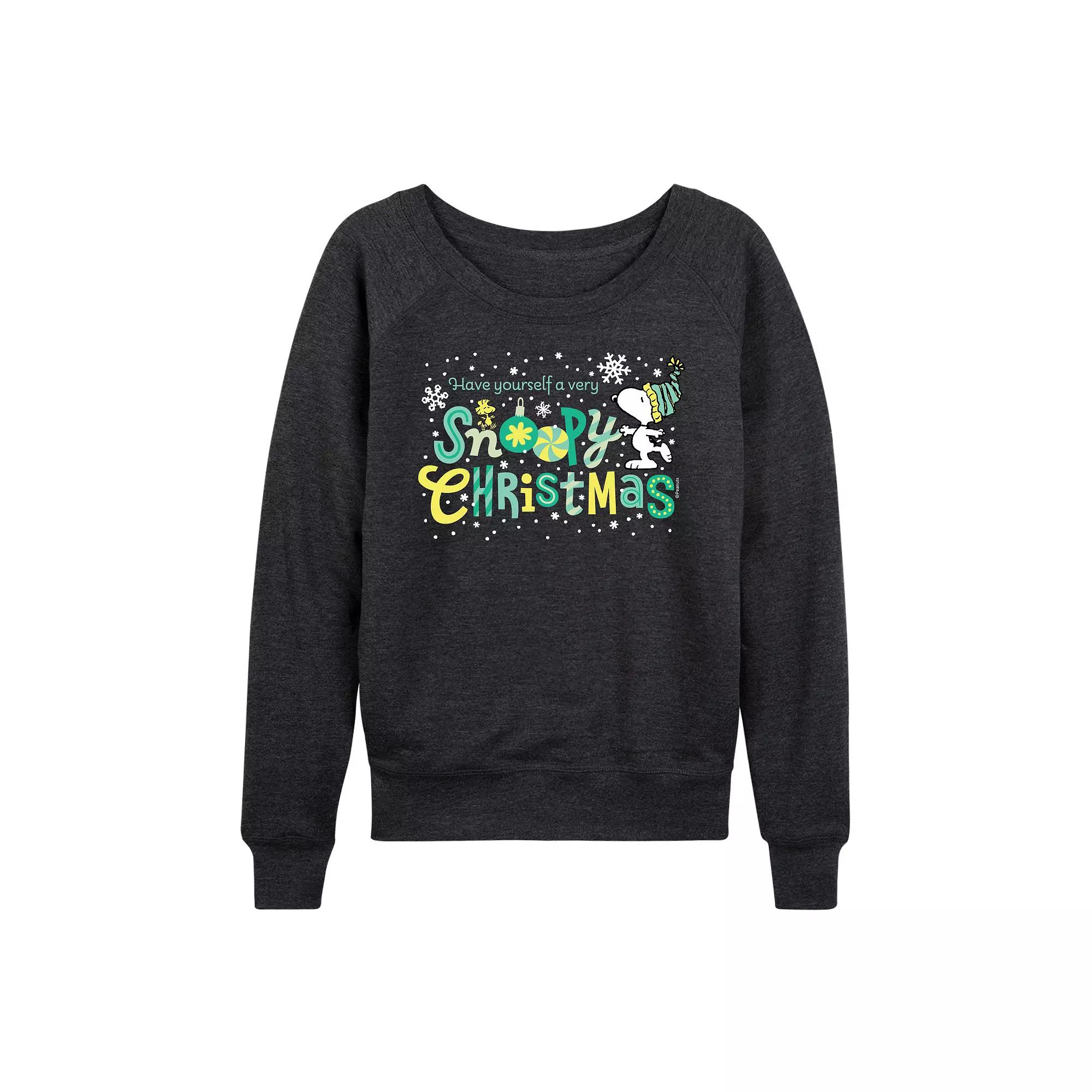 Women's Peanuts Snoopy Christmas French Terry Long Sleeve Tee,  Product Image