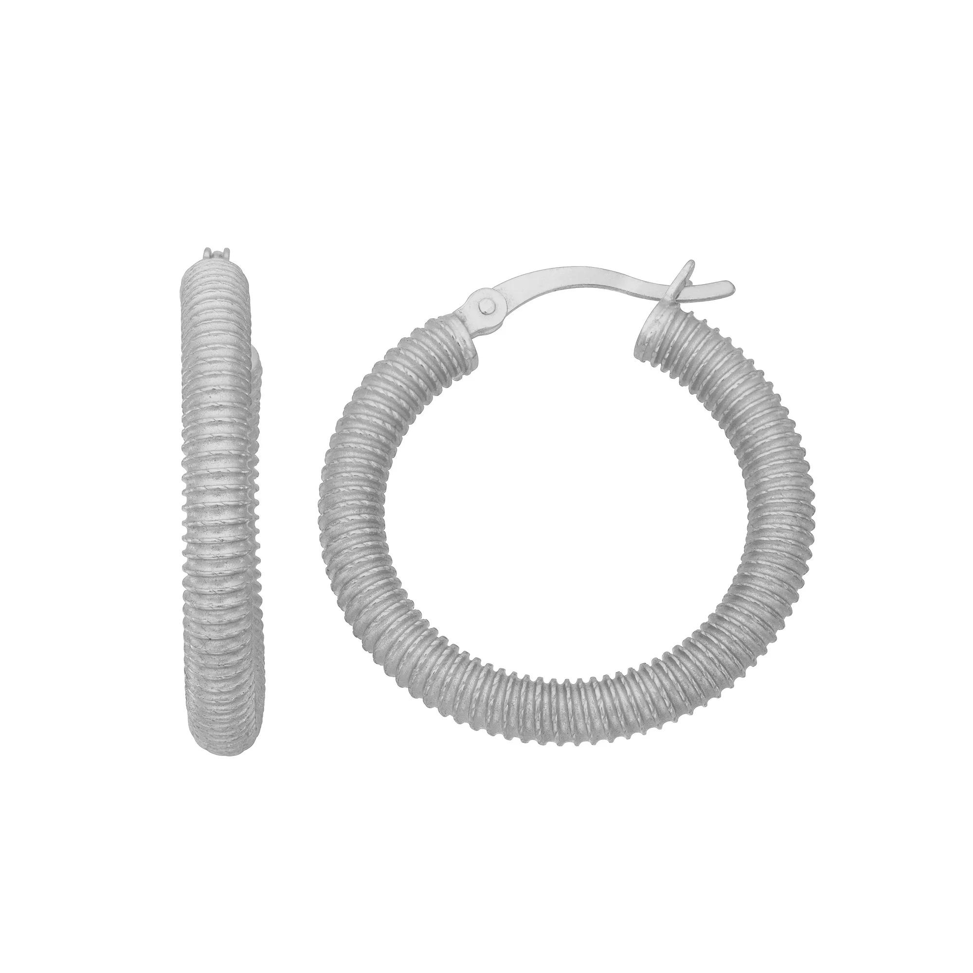 Sterling Silver Textured Hoop Earrings, Women's, Pink Tone Product Image