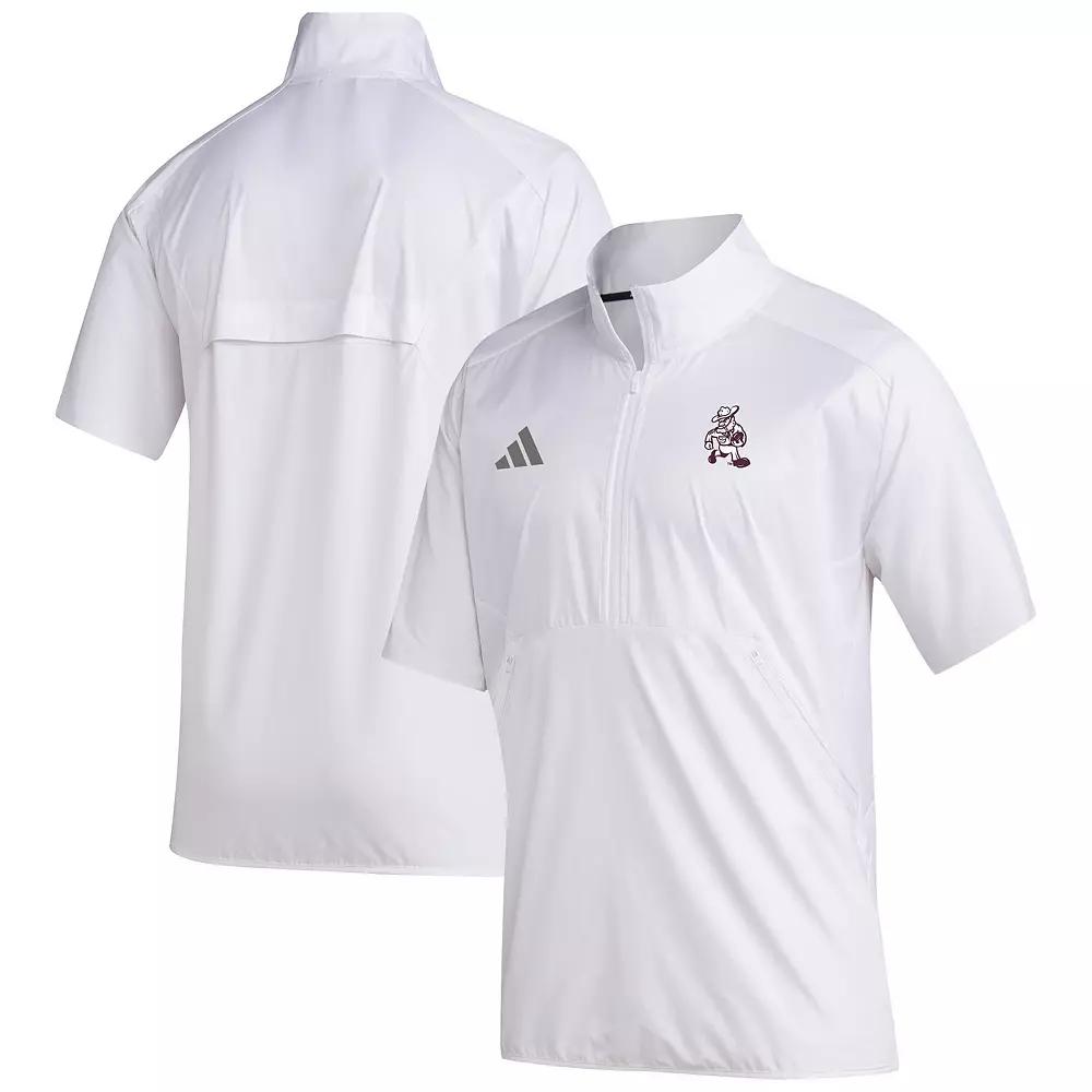 Men's adidas White Texas A&M Aggies Ol' Sarge Sideline Short Sleeve Quarter-Zip Pullover Top,  Product Image