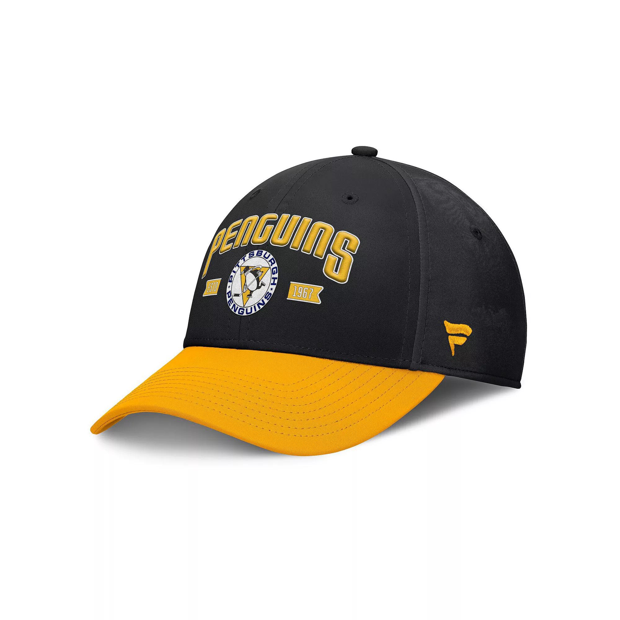 Men's Fanatics Black/Gold Pittsburgh Penguins Heritage Captain Flex Hat, Size: Large/XL Product Image