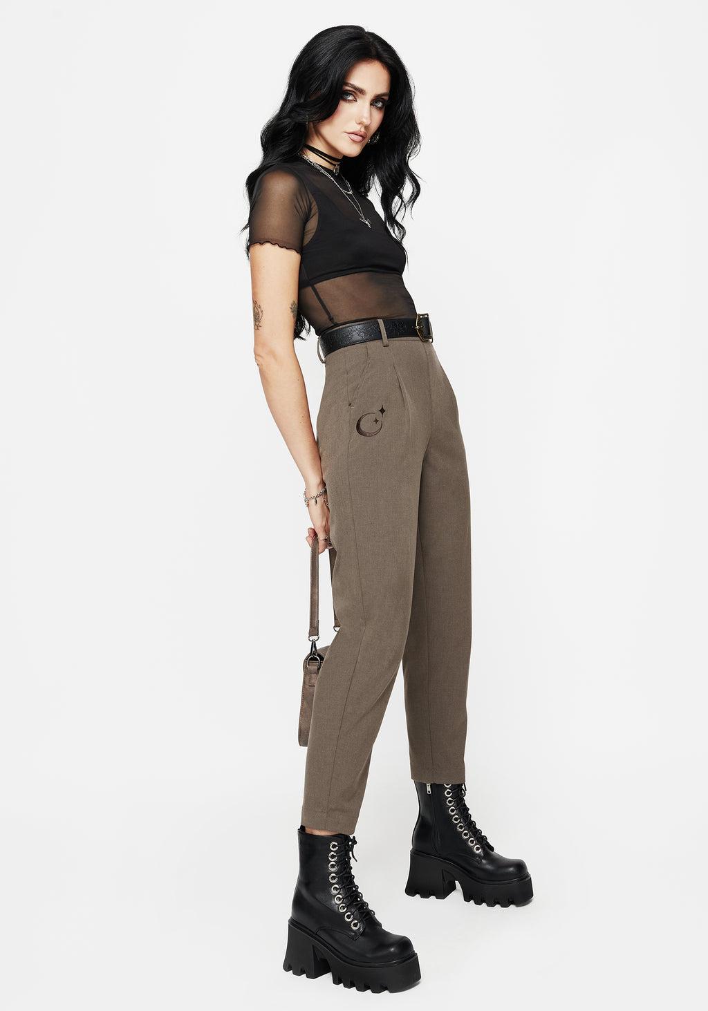 Hester Embroidered Tapered Trousers - Brown Product Image