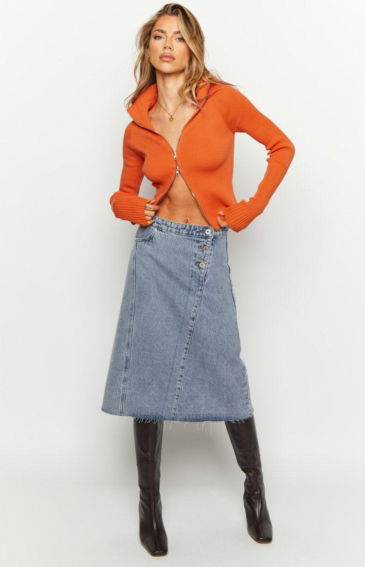 Jas Mid Wash Mid Waist Denim Midi Skirt Baby Product Image