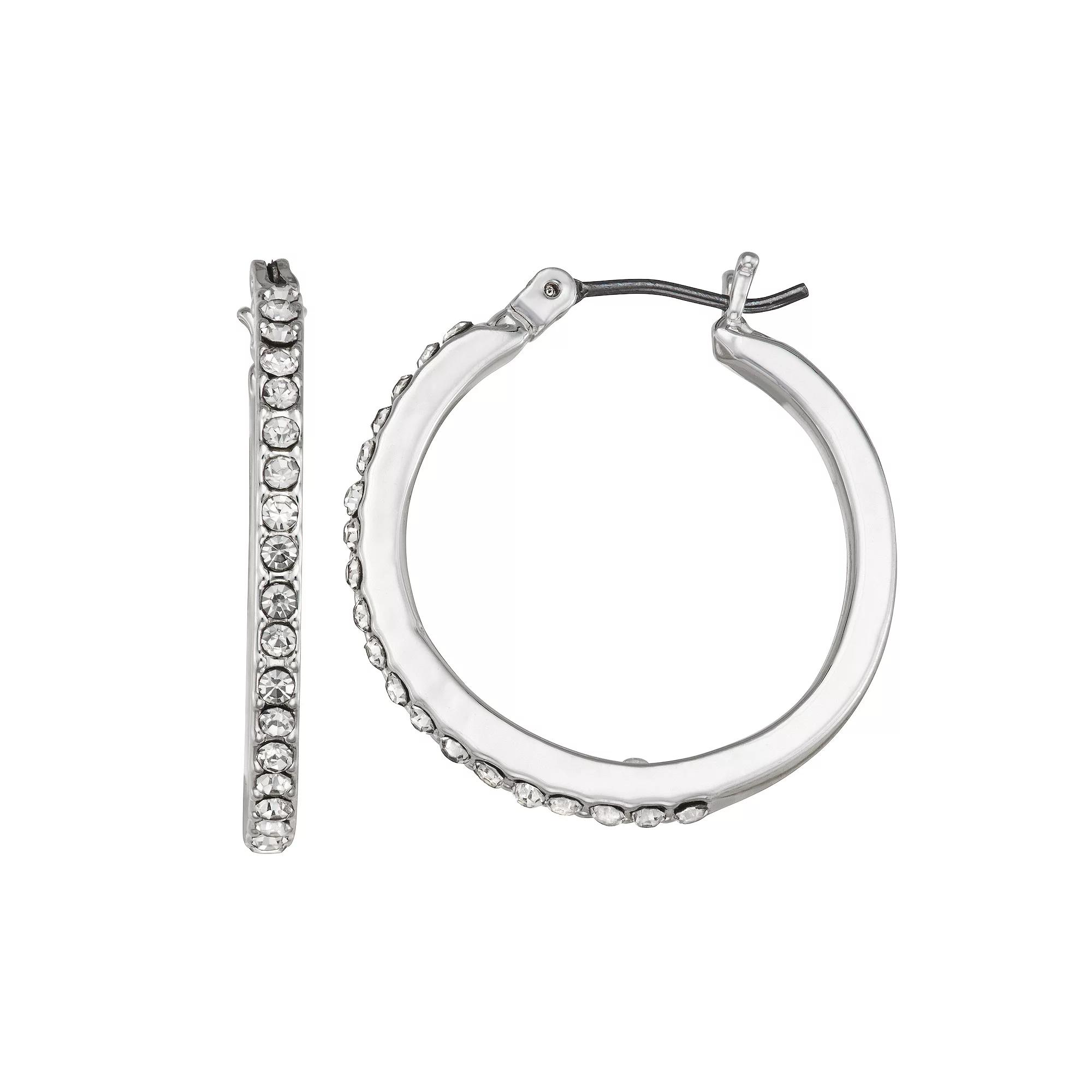 You're Invited Rose Gold Tone Crystal Pave Hoop Earrings, Women's, Silver Tone Product Image