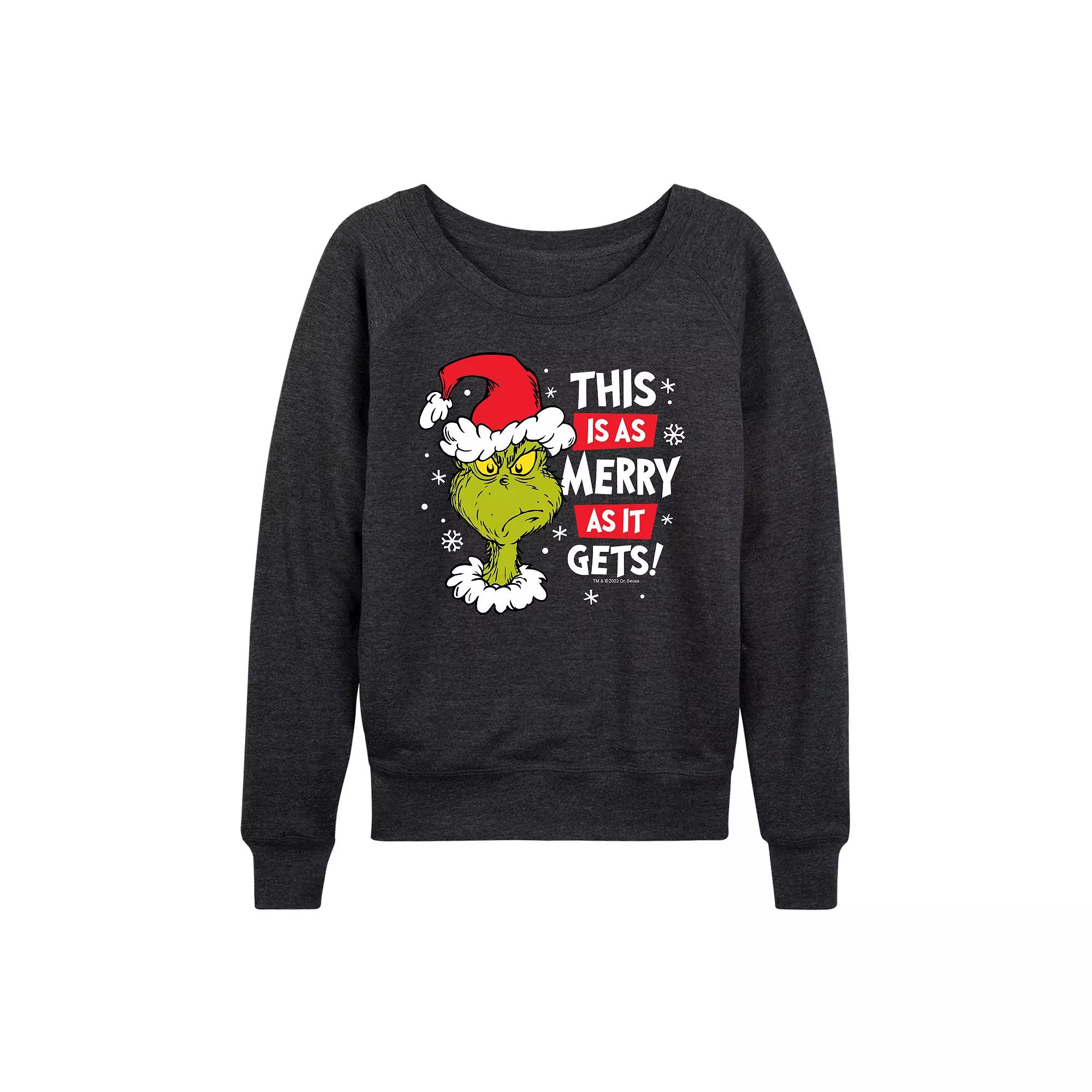 Women's Dr. Seuss The Grinch Merry As It Gets French Terry Long Sleeve Tee, Girl's,  Product Image