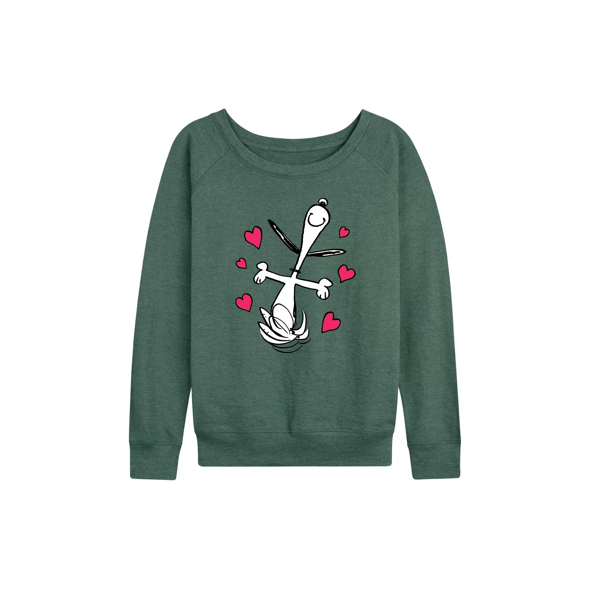 Women's Peanuts Snoopy Dancing Hearts French Terry Long Sleeve Tee,  Product Image