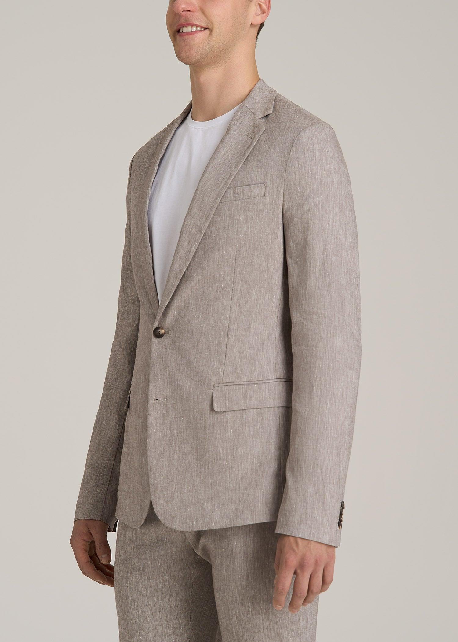 Stretch Linen Blazer for Tall Men in Brown Linen Male Product Image