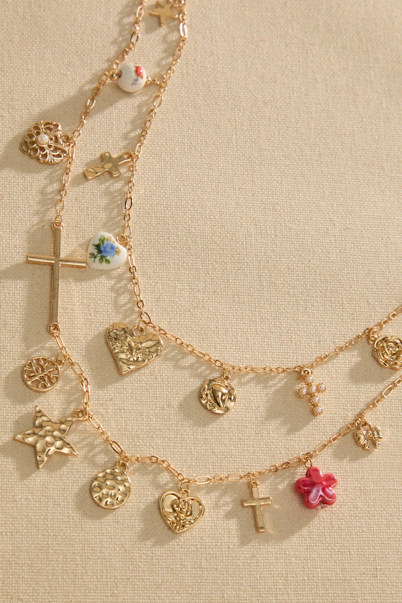 Statement Cross Layered Charm Necklace Product Image