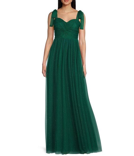 City Vibe Sweetheart Neck Twist Front Tie Straps Illusion Back Shirred Ballgown Product Image