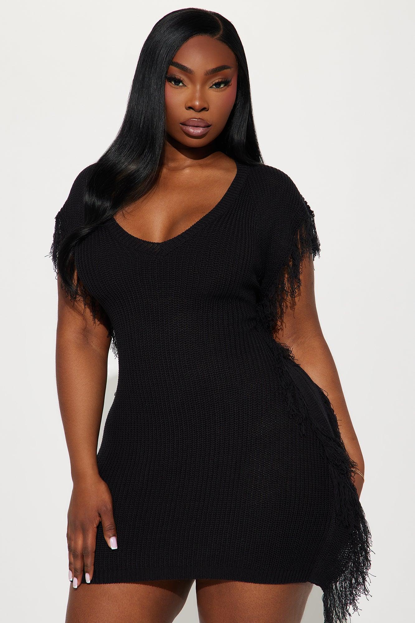 Fay Fringe Knit Mini Dress - Black Product Image