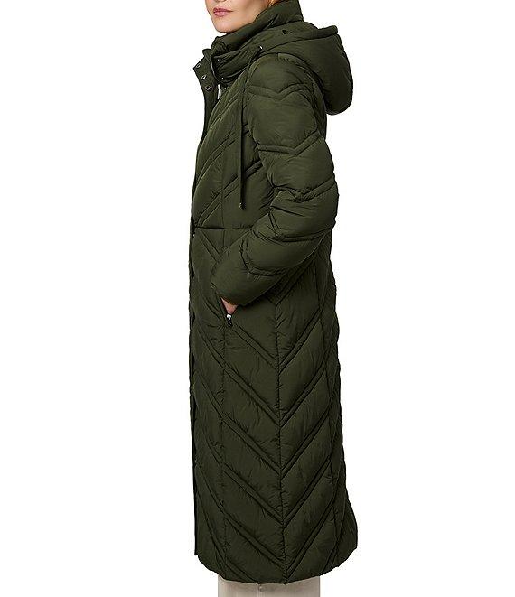 Bernardo Chevron Quilt Hooded Collar Slim Fit Front Zip Puffer Coat Product Image