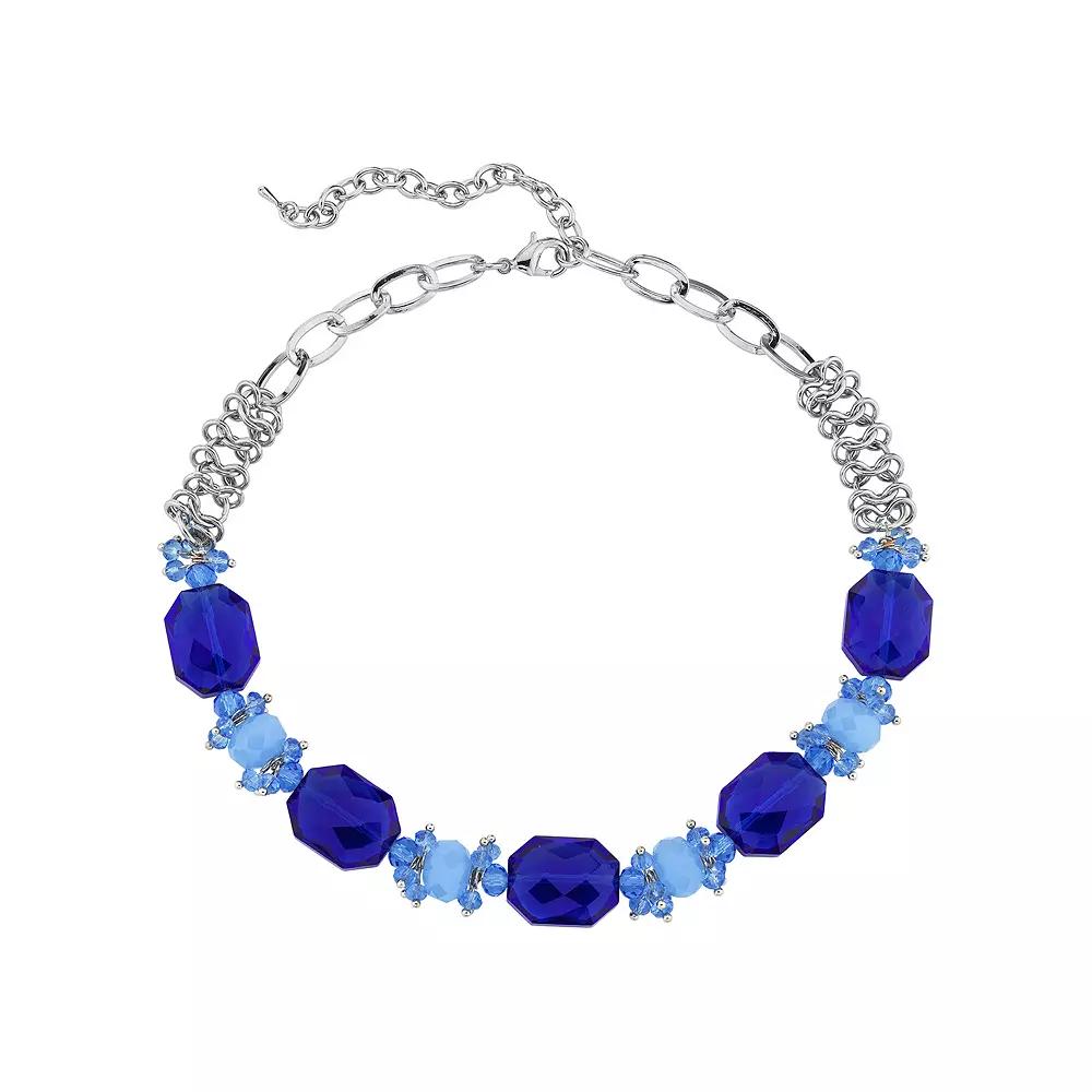 1928 Silver-Tone Bright Blue Beaded Necklace, Women's Product Image