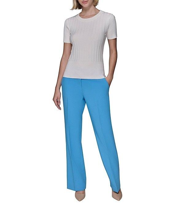 KARL LAGERFELD PARIS Knit Crew Neck Short Sleeve Ribbed Sweater Product Image