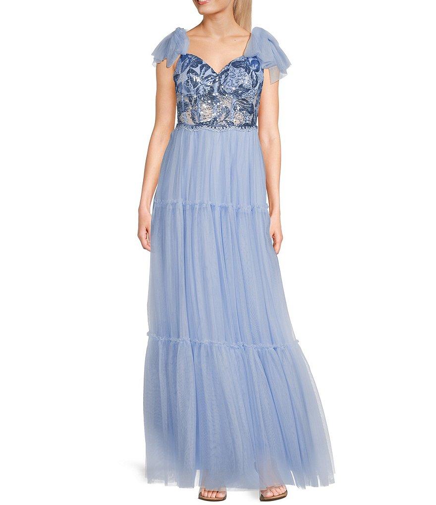 Pear Culture Tie Sleeveless Embroidered Mesh Dress Product Image