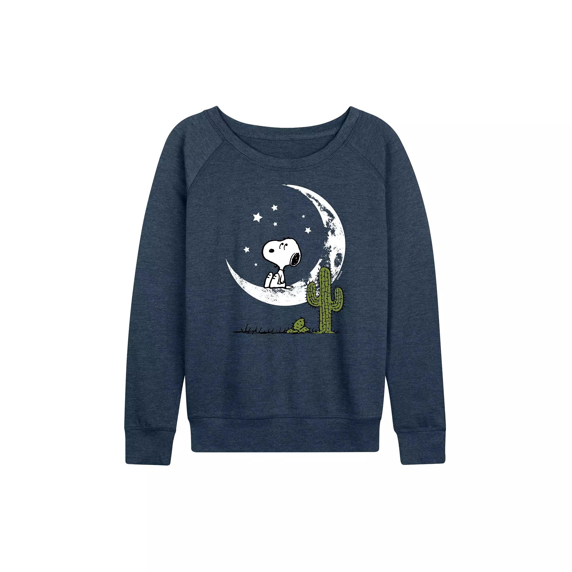 Women's Peanuts Snoopy Desert On Moon French Terry Long Sleeve Tee, Girl's,  Product Image