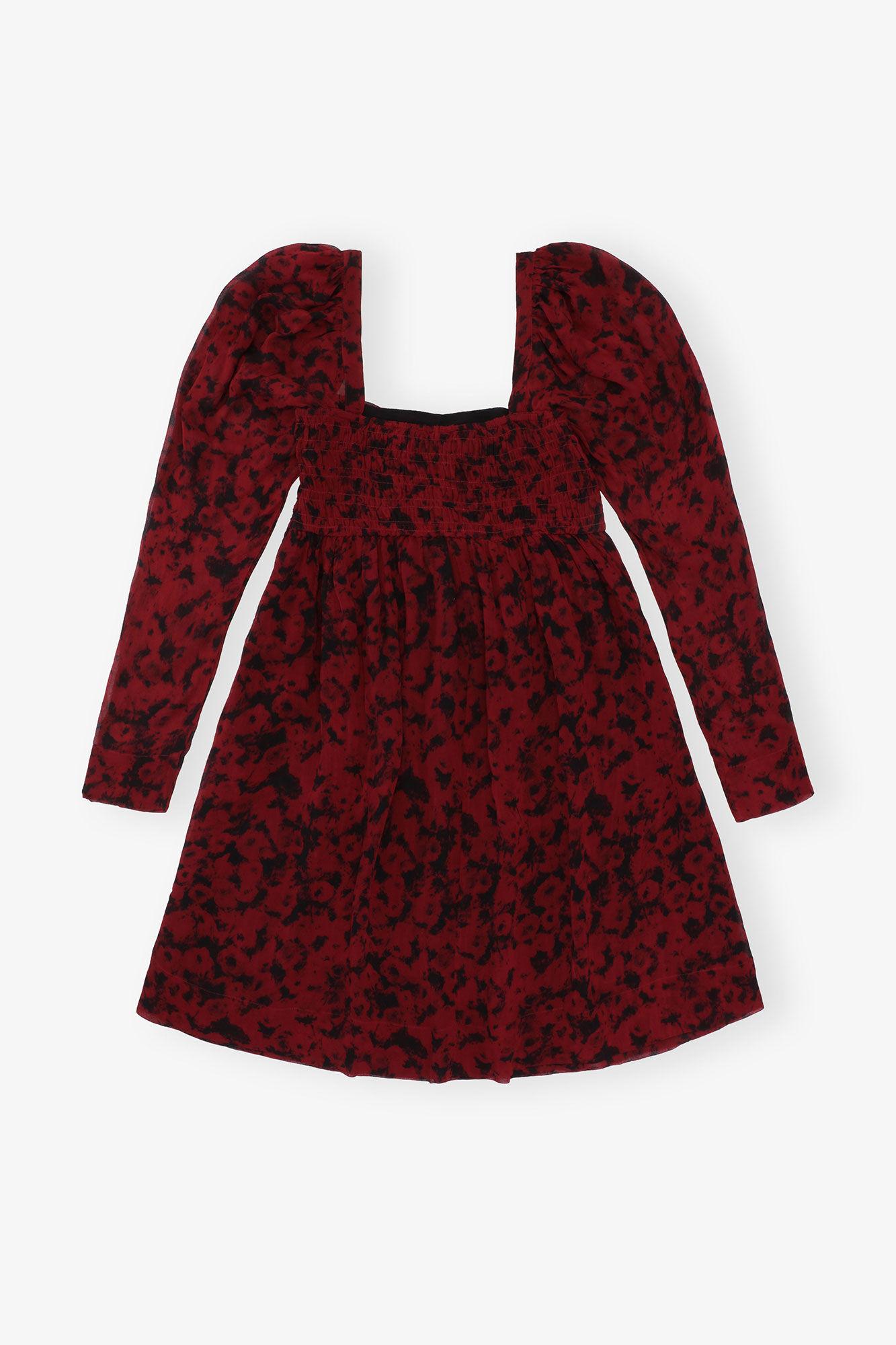 Red Printed Georgette Mini Dress Product Image
