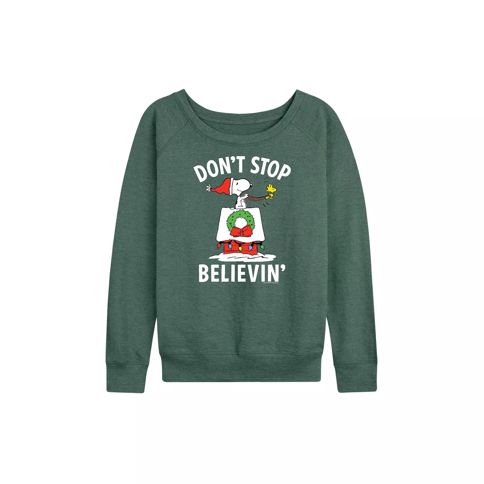 Women's Peanuts Believe Snoopy French Terry Long Sleeve Tee,  Product Image