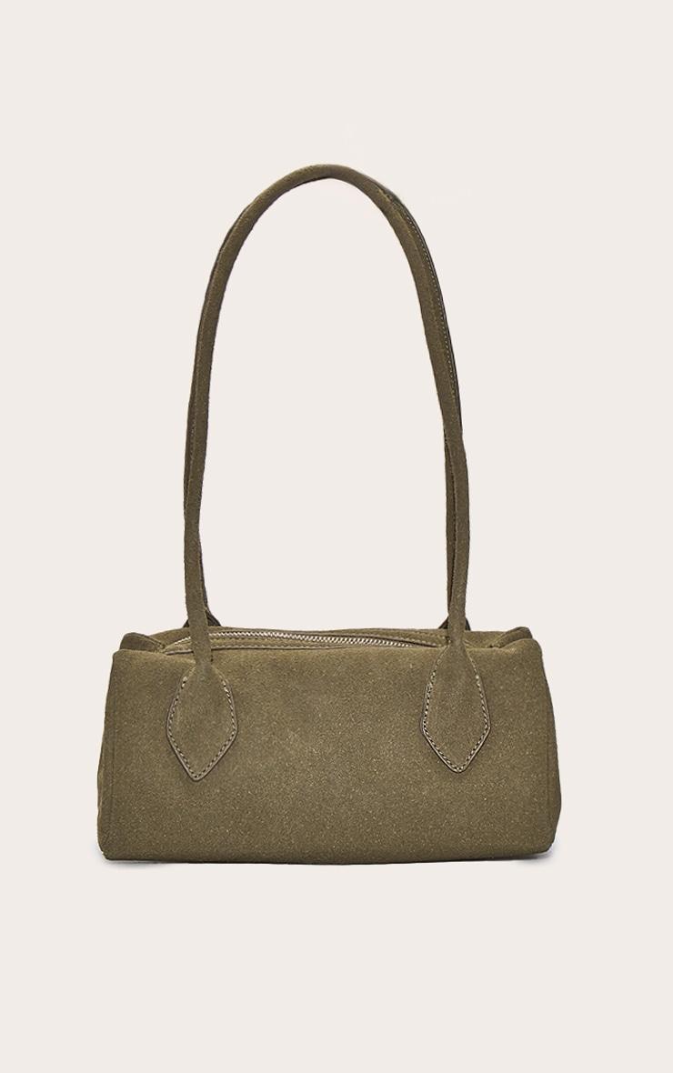 Olive Faux Suede Bowler Shoulder Bag Product Image