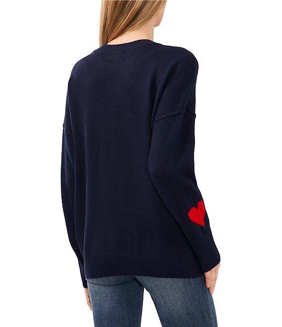 CeCe Crew Neck Long Sleeve Heart Sweater Product Image