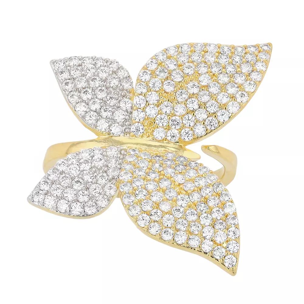 14k Gold Plated Cubic Zirconia Large Garden Butterfly Ring, Womens Gold Tone Product Image