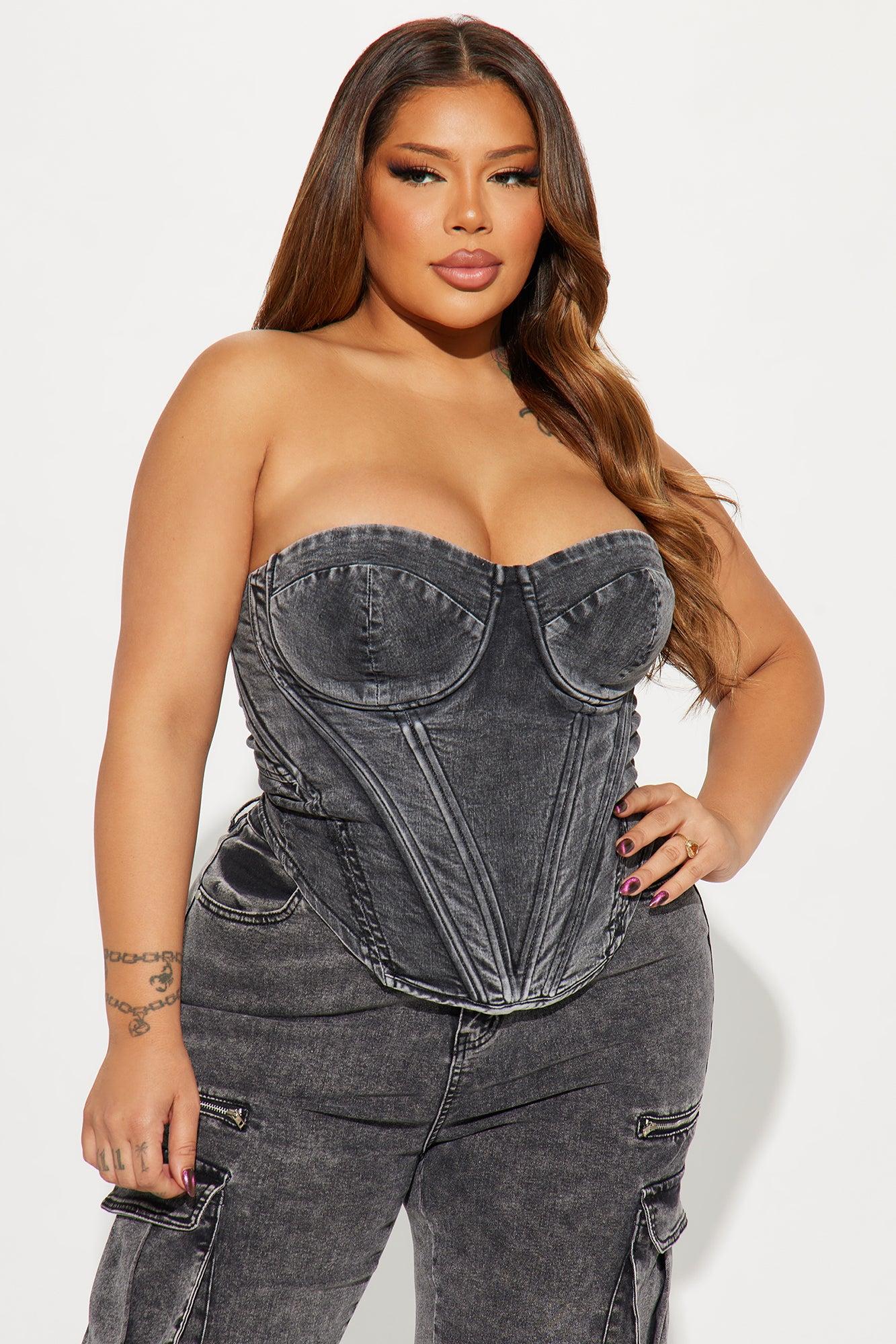 Bae For Tonight Denim Corset Top - Black Wash Product Image