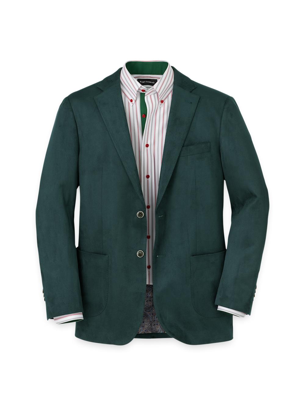Microsuede Single Breasted Notch Lapel Sport Coat - Dark Green Product Image