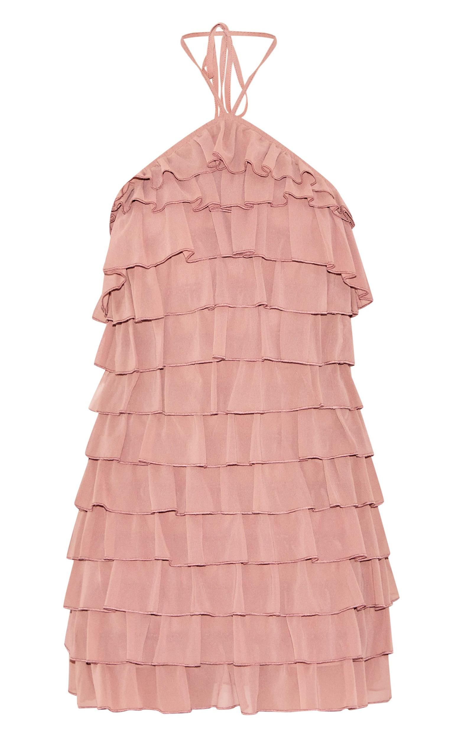 Dusty Peach Extreme Ruffle Halterneck Shift Dress Product Image