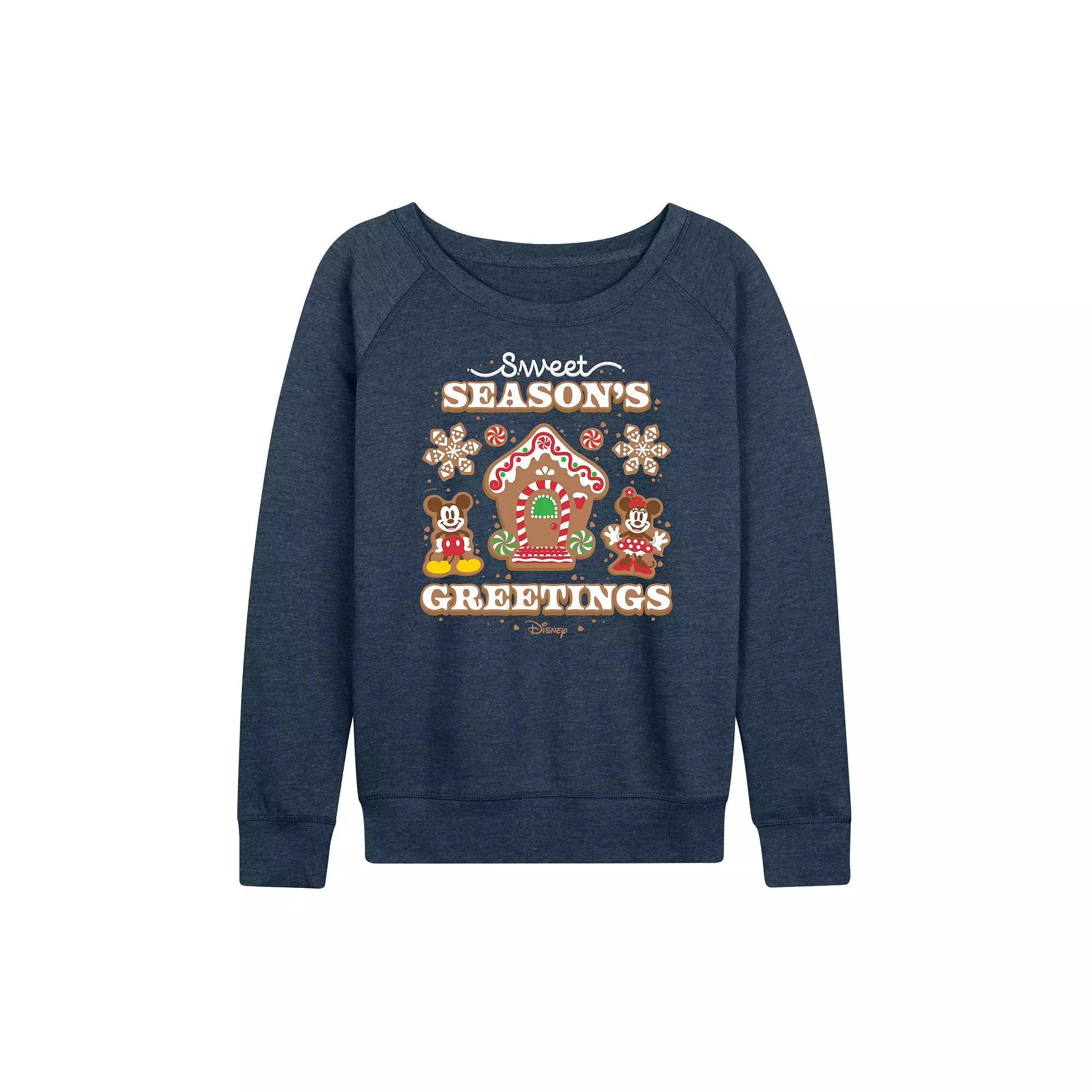 Disney's Mickey and Minnie Mouse Women's Seasons Greetings French Terry Long Sleeve Tee,  Product Image