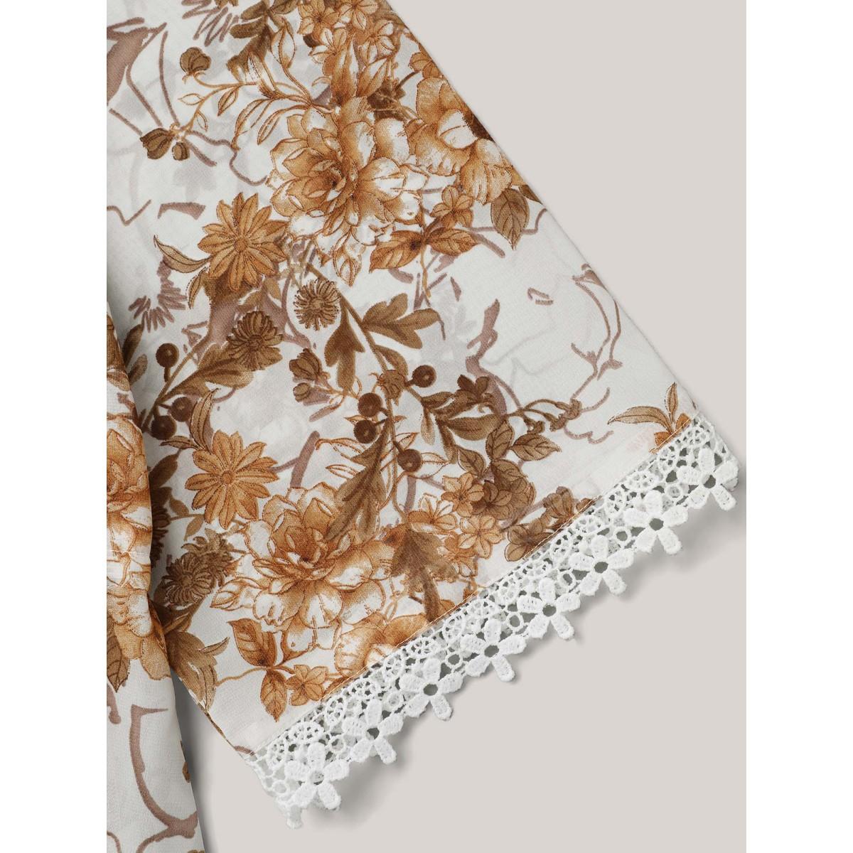 Plus Size Chiffon Floral Print Lace Open-Front Kimono Women Originalwhite Elegant Woven ribbon&lace trim Everyday Kimonos BloomChic 22-24/3X Product Image