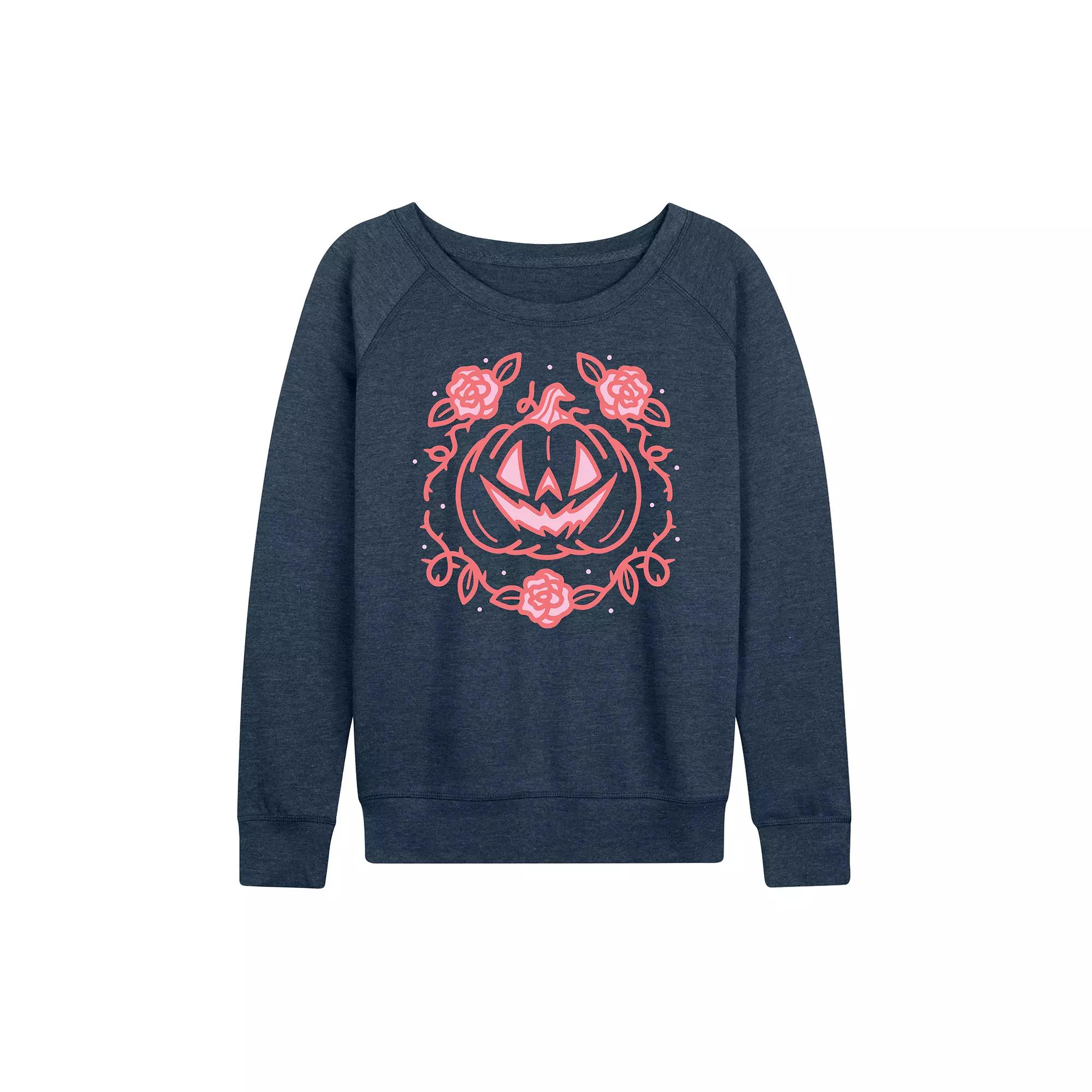 Women's Coquette Pumpkin Rose Halloween French Terry Long Sleeve Tee,  Product Image