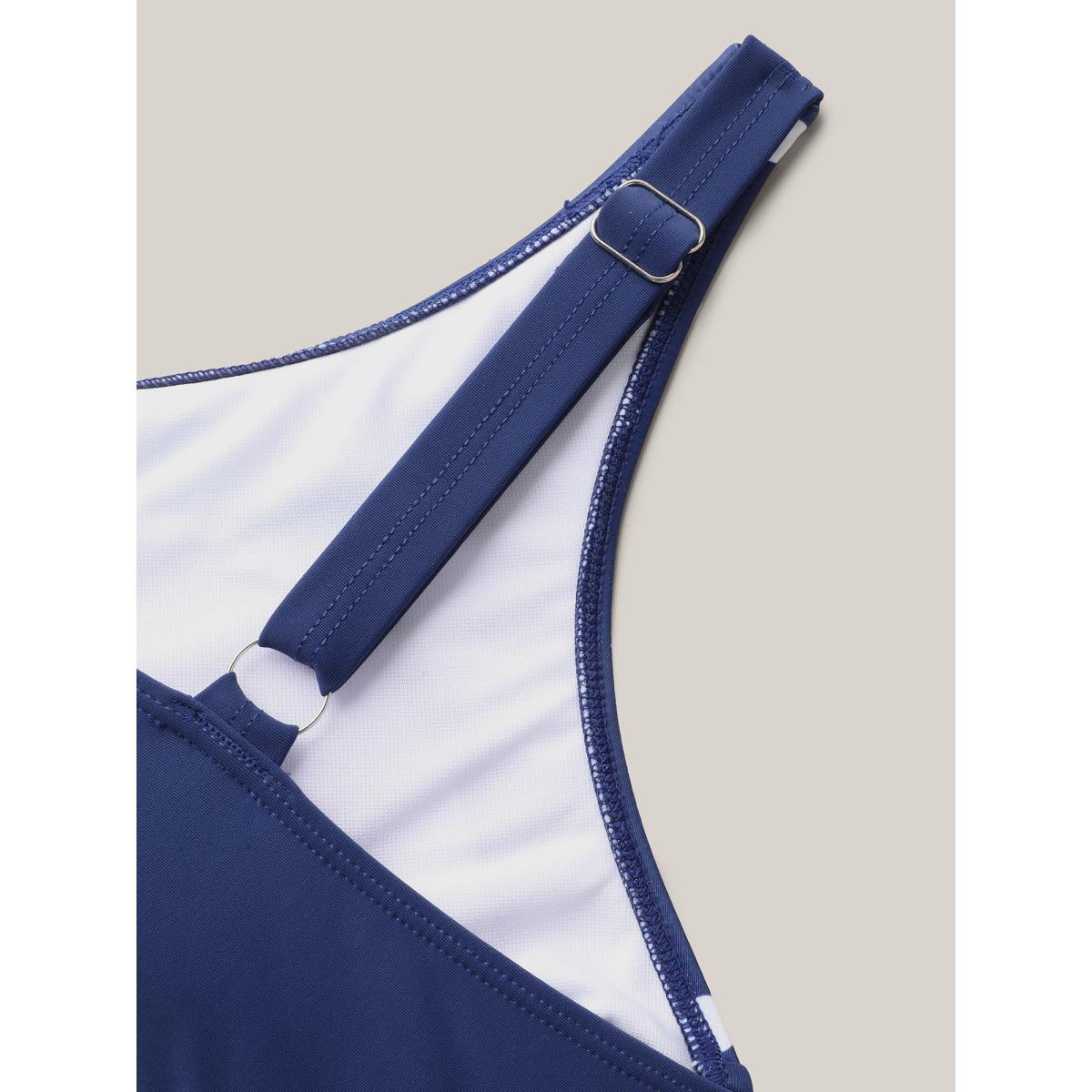 Plus Size Polka Dots Contrast Drawstring One-Piece Swimsuit Women's Swimwear Indigo Beach Gathered Curve Bathing Suits High stretch One Pieces BloomChic 22-24/3X Product Image