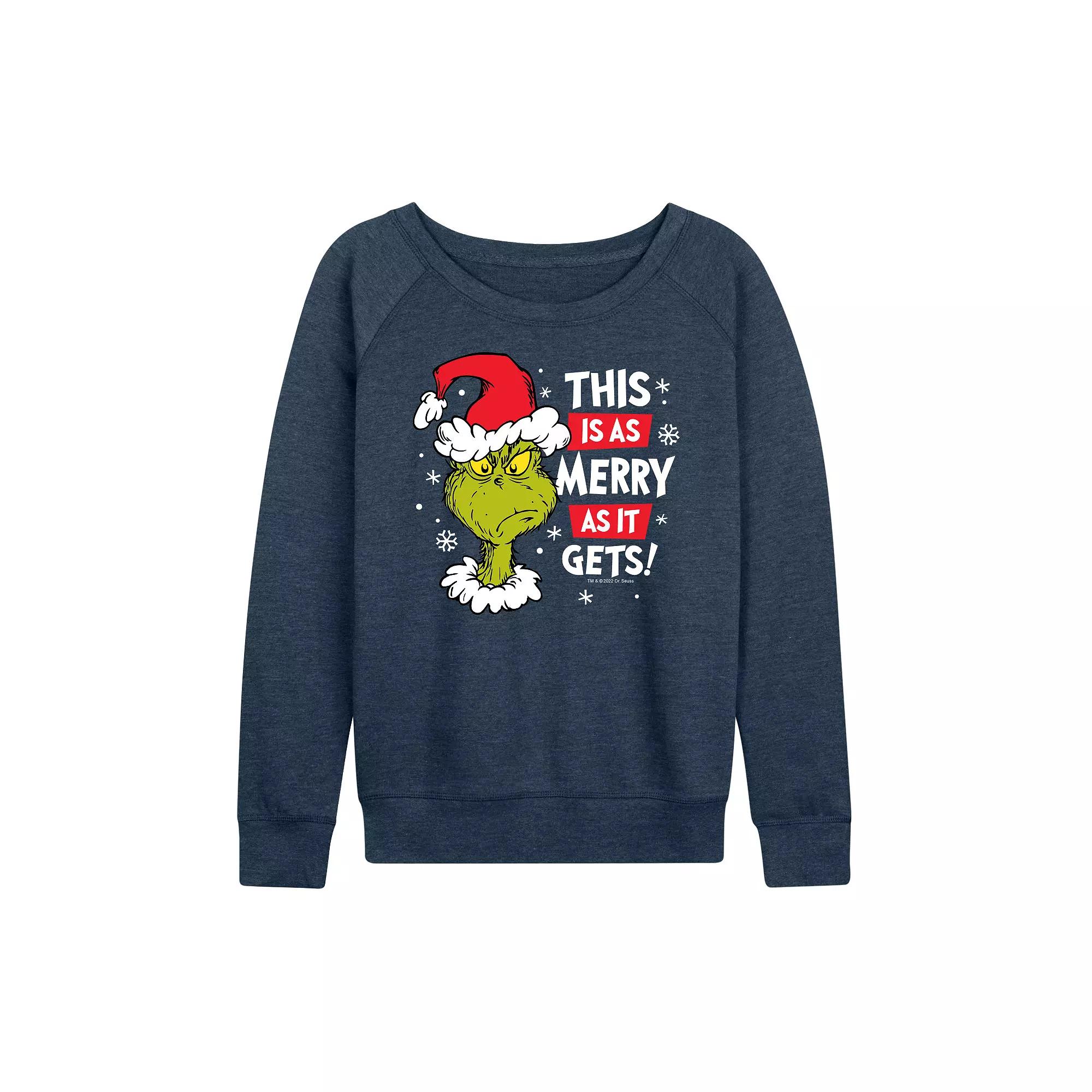 Women's Dr. Seuss The Grinch Merry As It Gets French Terry Long Sleeve Tee, Girl's,  Product Image