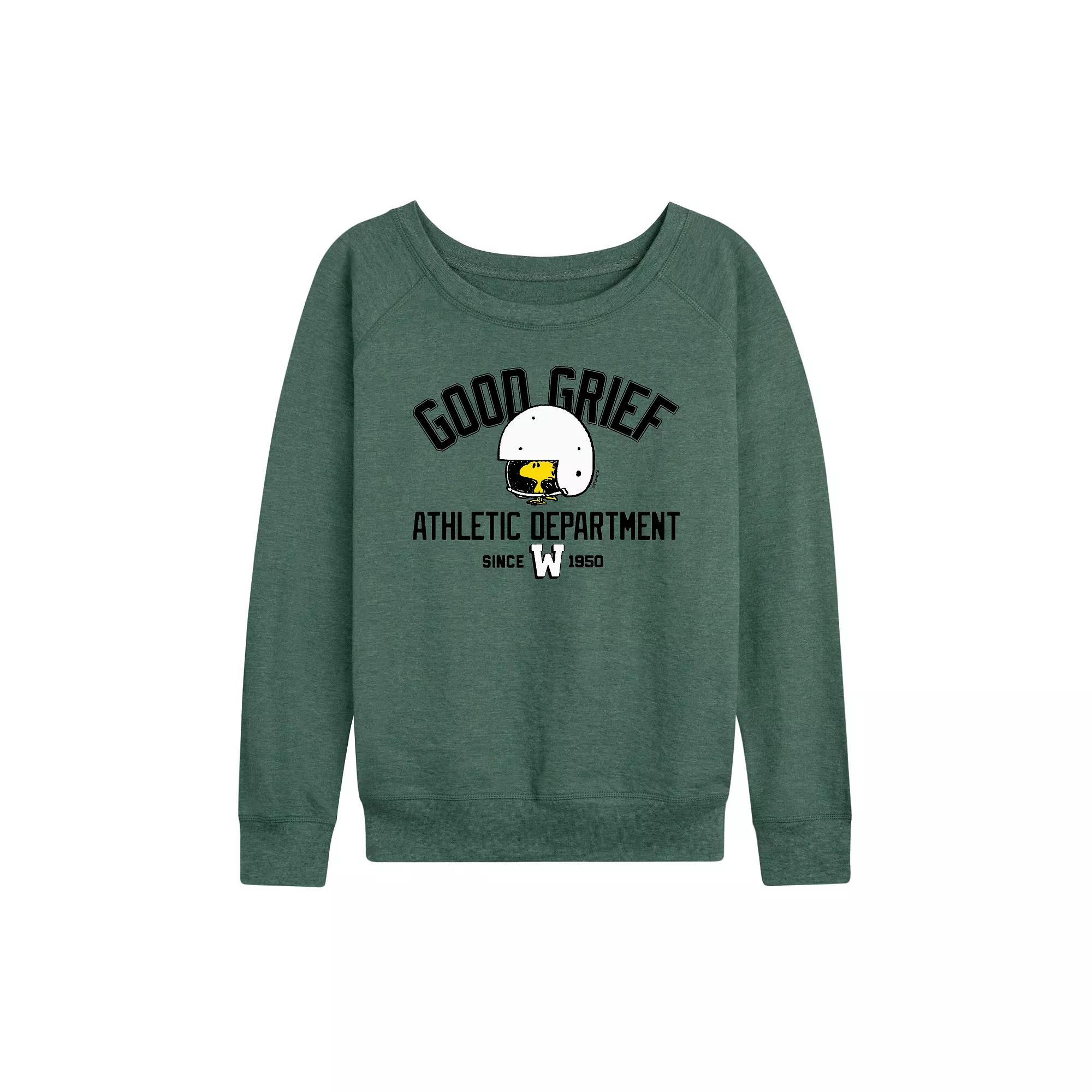 Women's Peanuts Good Grief Woodstock French Terry Long Sleeve Tee, Girl's, Size: XL, Grey Green Product Image