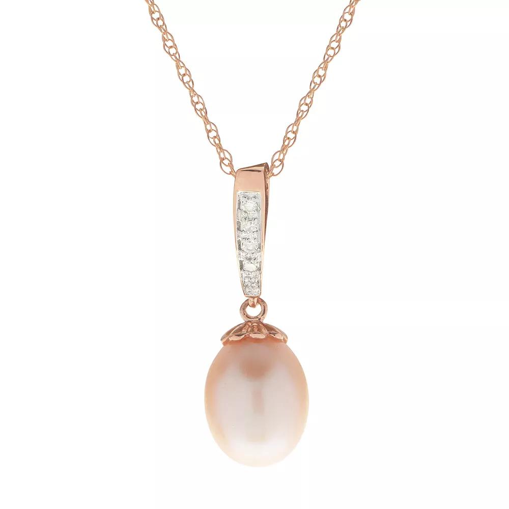 PearLustre by Imperial 14k Rose Gold Freshwater Cultured Pearl & Diamond Accent Pendant, Womens 14k Pink Product Image