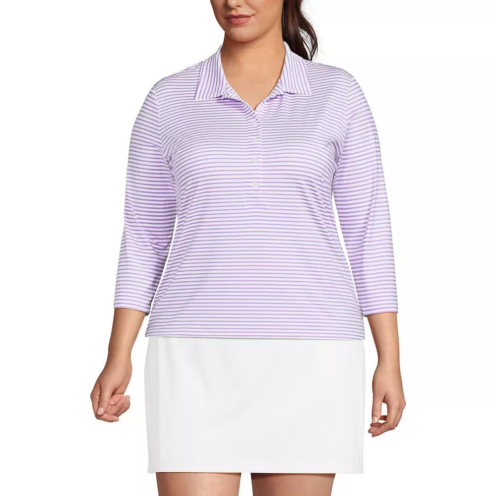 Plus Size Lands' End 3/4 Sleeve Active Polo Shirt, Women's, Size: 1XL, White Twilight Product Image