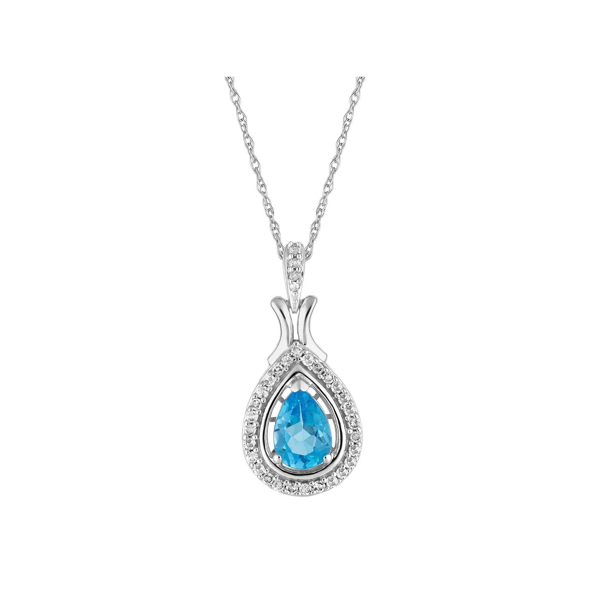 10k White Gold Swiss Blue Topaz & 1/6 Carat T.W. Diamond Teardrop Pendant Necklace, Women's, Size: 18", 10k Whgold Product Image