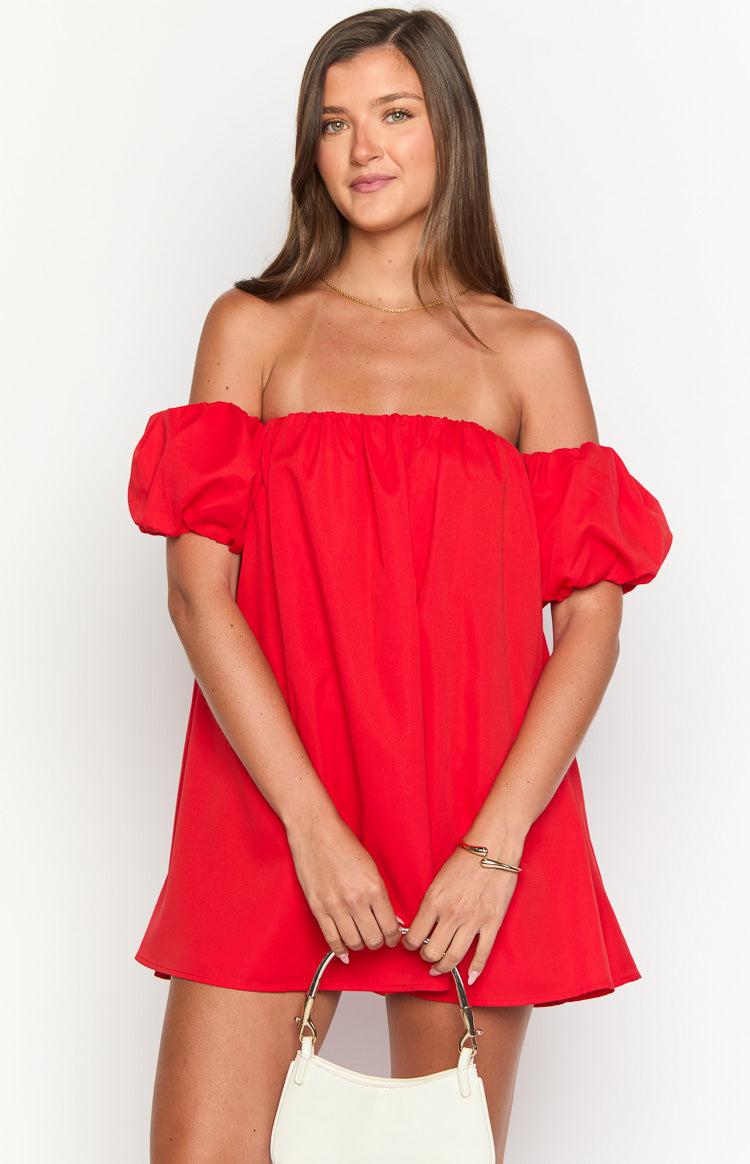 Jozette Red Off The Shoulder Mini Dress Product Image