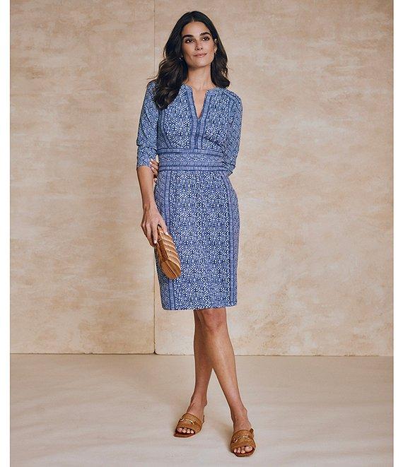 J.McLaughlin Lola Knit Split V-Neck 3/4 Sleeve Dress Product Image