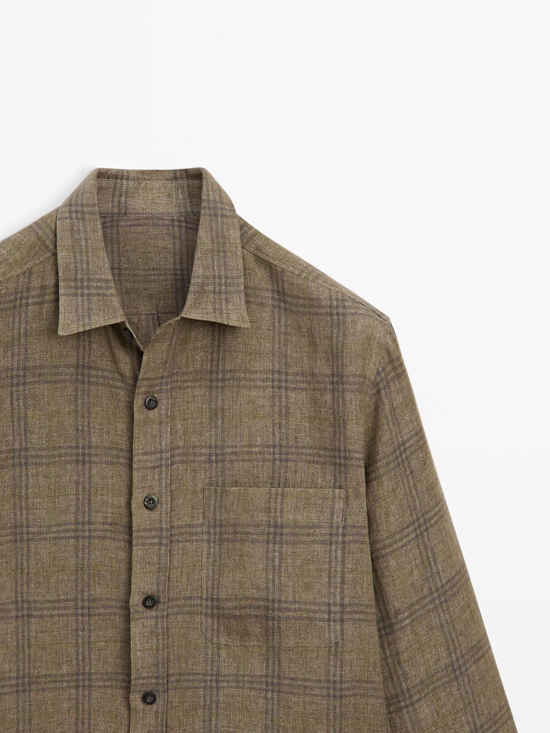 Regular fit linen check shirt Product Image
