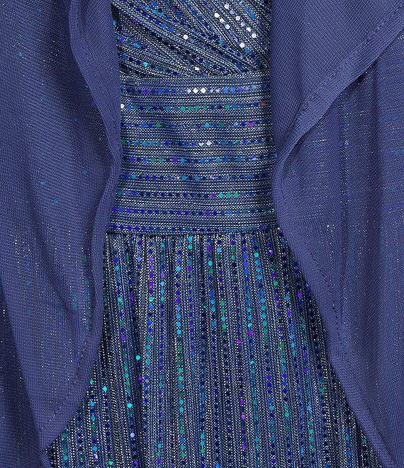 R & M Richards 3/4 Sleeve Surplice V-Neck Matte Jersey Chiffon 2-Piece Jacket Dress Product Image