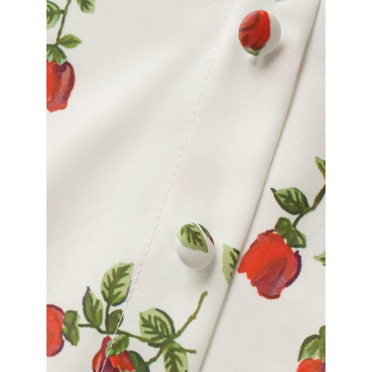 Plus Size Ivory Rose Print Tie Knot Button Detail Ties Blouse Women Elegant Short sleeve V-neck Everyday Blouses BloomChic 26/4X Product Image