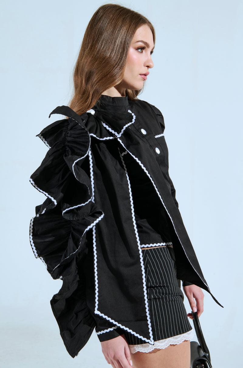 BRING THE DRAMA POPLIN BOW TOP IN BLACK Product Image