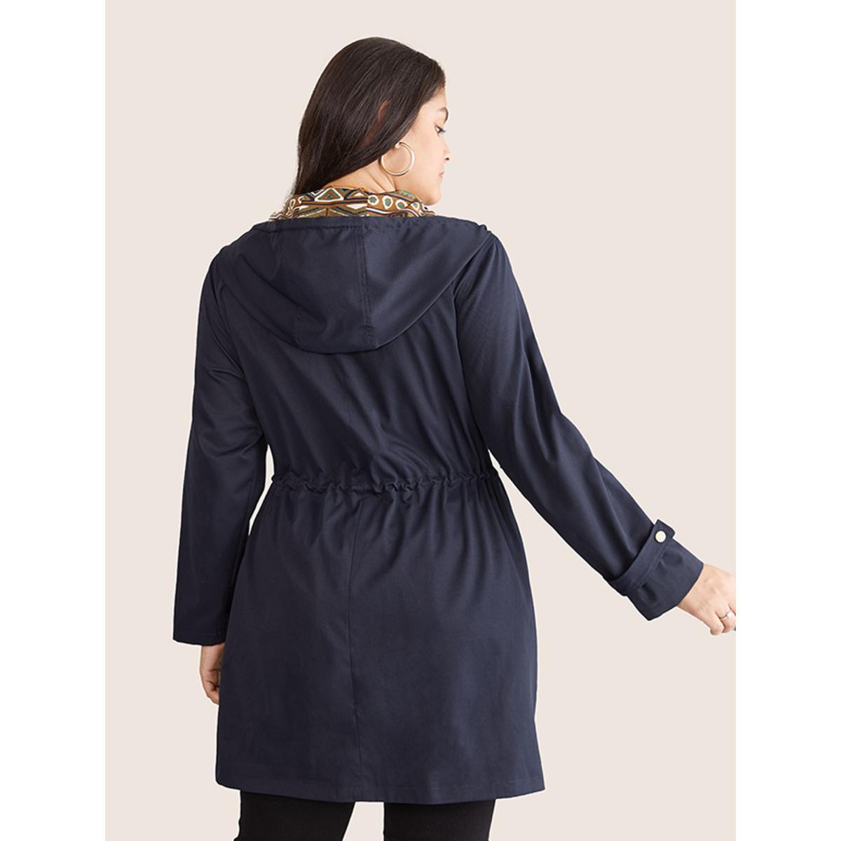 Plus Size Bandana Print Hooded Drawstring Snap Button Jacket Women Indigo Patchwork Pocket Everyday Jackets BloomChic 10/M Product Image