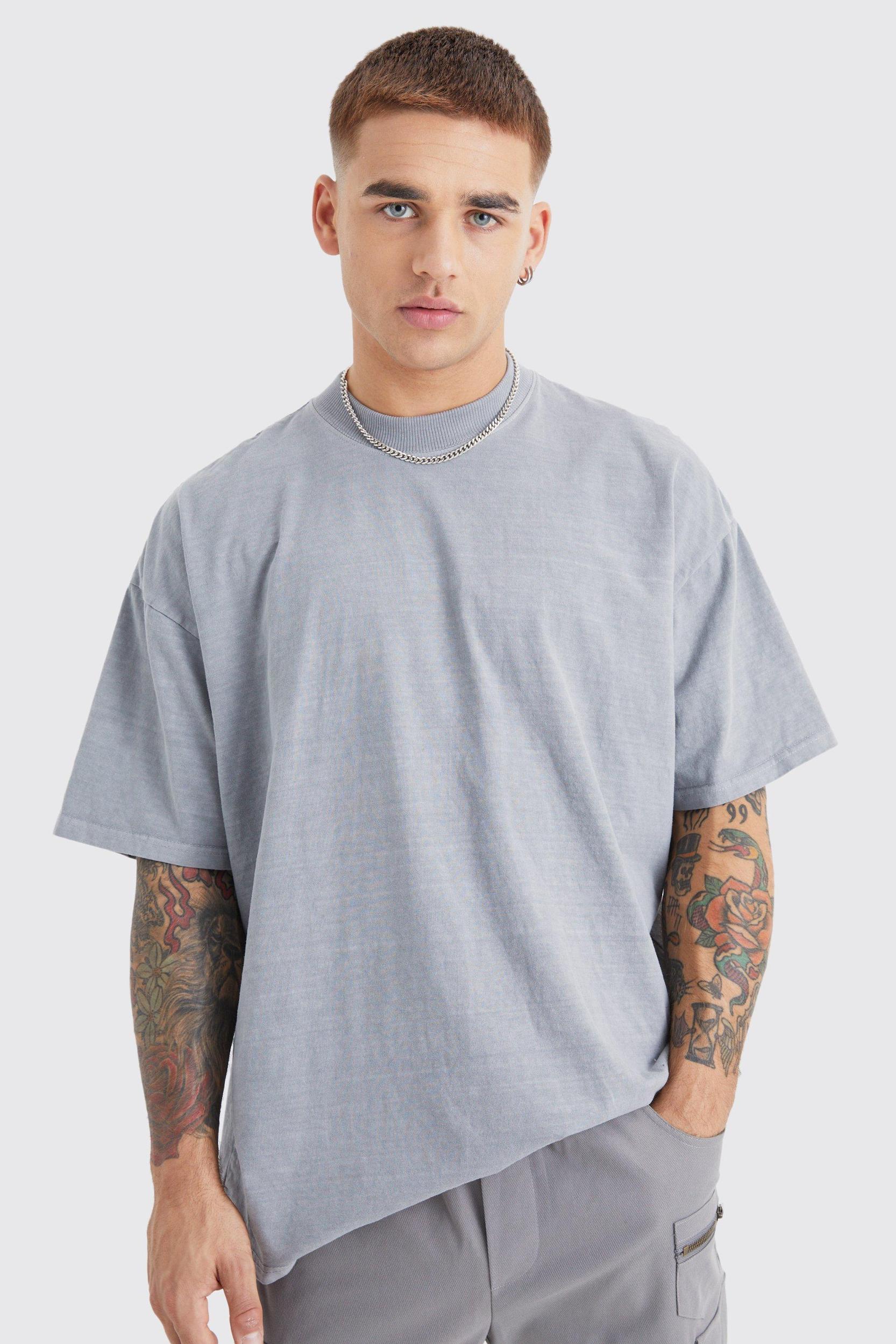 Washed Oversized Extended Neck Eagle Graphic T-shirt | boohooMAN USA Product Image