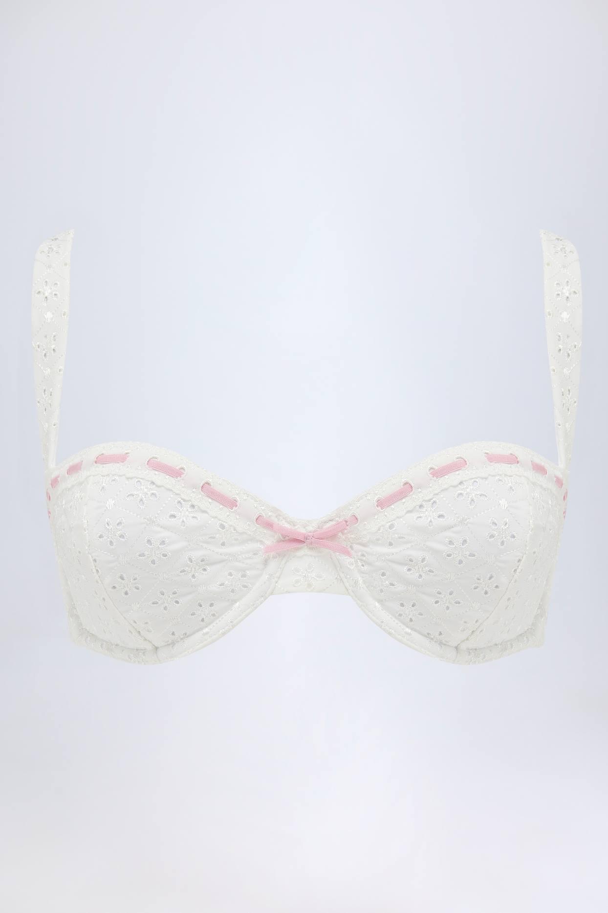 Broderie Anglaise Underwired Balconette Bikini Top in White Product Image