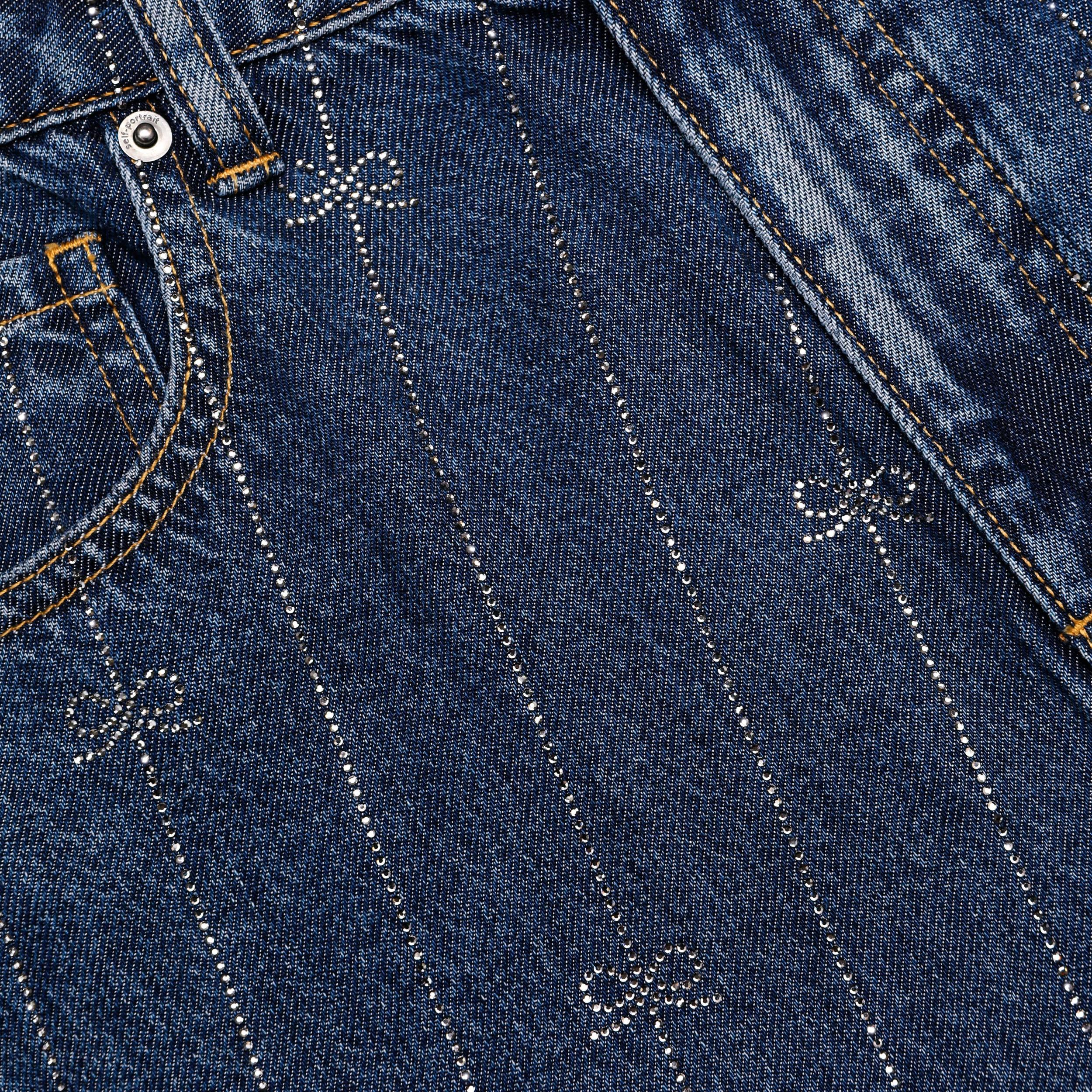 Rhinestone Stripe Denim Jeans Product Image