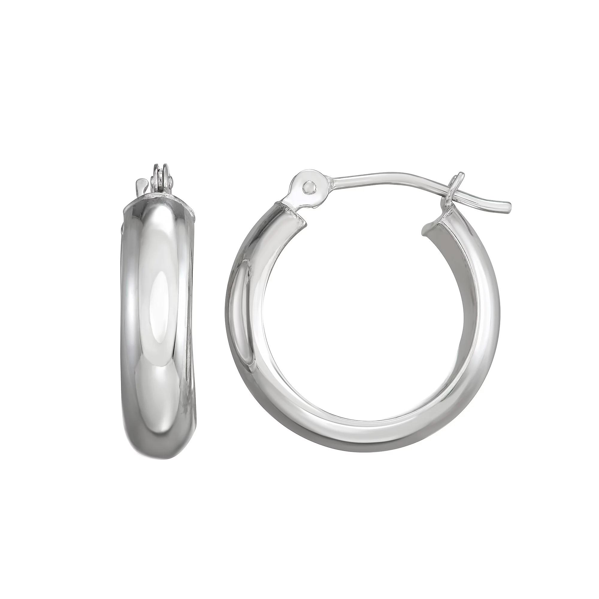 Forever 14K White Gold Polished Hoop Earrings, Womens, 14k Whgold Product Image