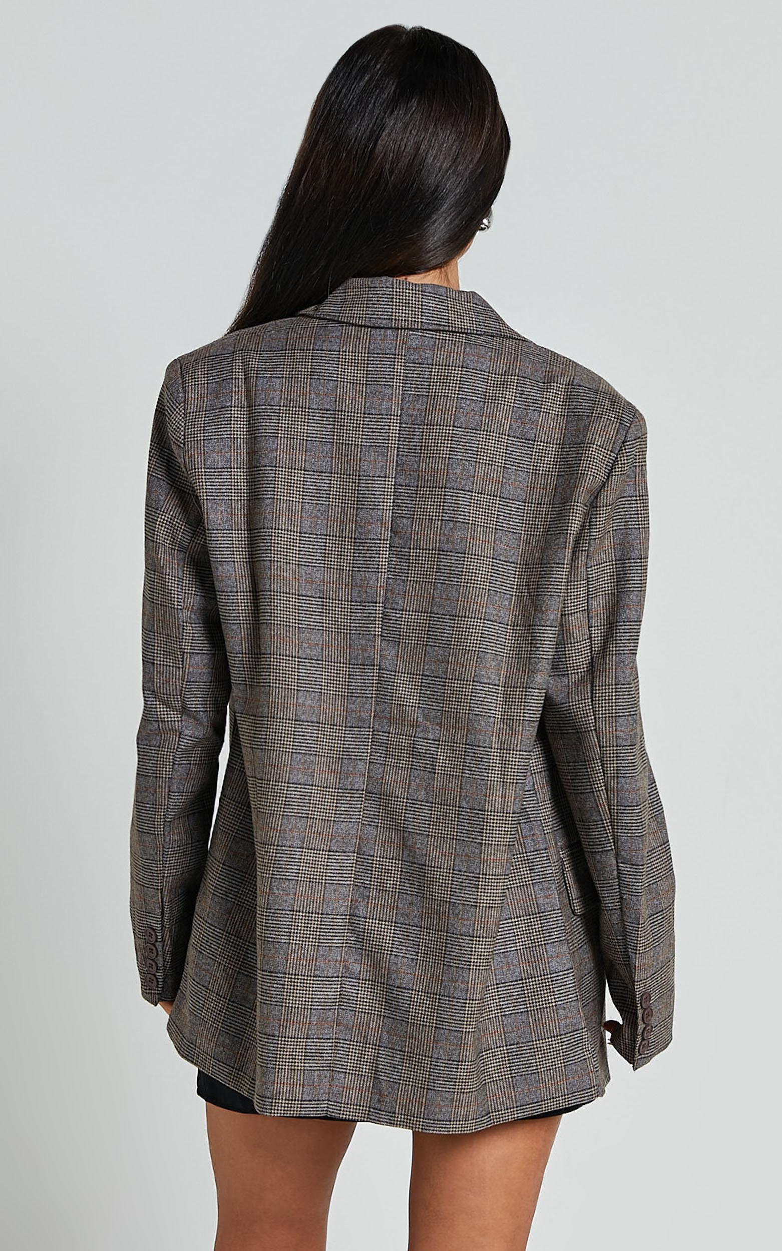 Danie Blazer - Oversized Double Breasted Blazer in Brown Check Product Image