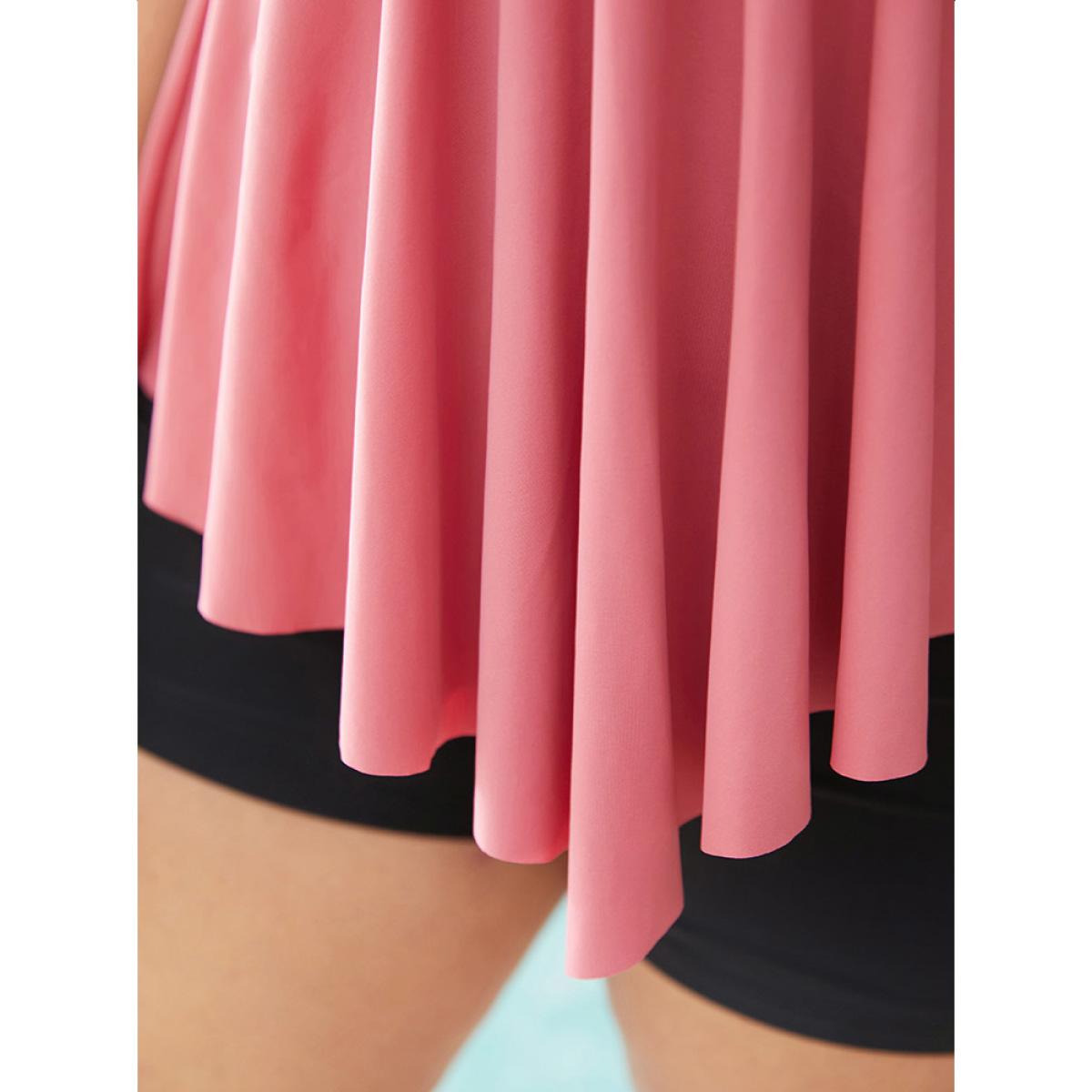 Plus Size Solid A Line Crossover Asymmetrical Hem Tankini Top Women's Swimwear Crepe Vacation Adjustable Straps High stretch Bodycon Spaghetti Strap Curve Swim Tops BloomChic 28/5X Product Image