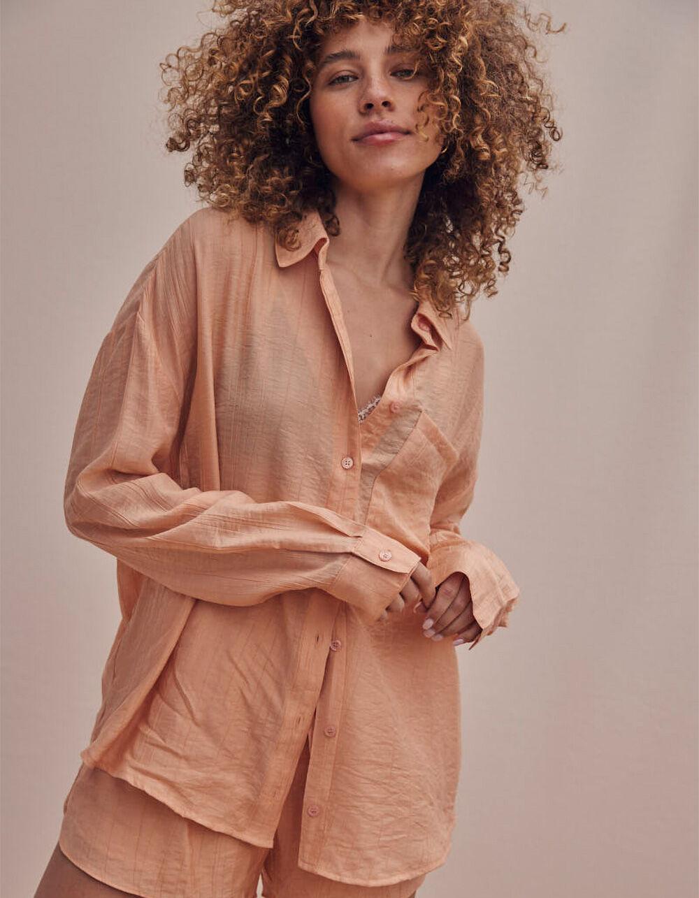 WEST OF MELROSE Textured Button Up Womens Shirt - PEACH Product Image
